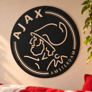 Ajax Wanddecoratie Metaal – Ø 40 cm – Matzwart Stalen Ajax Logo – Muurdecoratie voor Ajax Fans