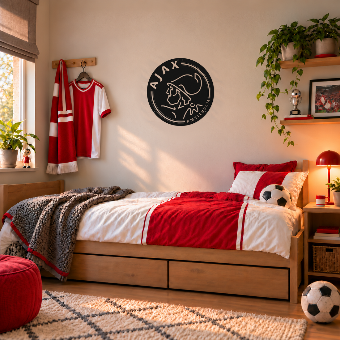 Ajax Wanddecoratie Metaal – Ø 40 cm – Matzwart Stalen Ajax Logo – Muurdecoratie voor Ajax Fans