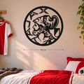 Zwarte Ajax wanddecoratie met klassiek logo aan een lichte muur, met een maatlijn die de diameter van 60 cm aangeeft.