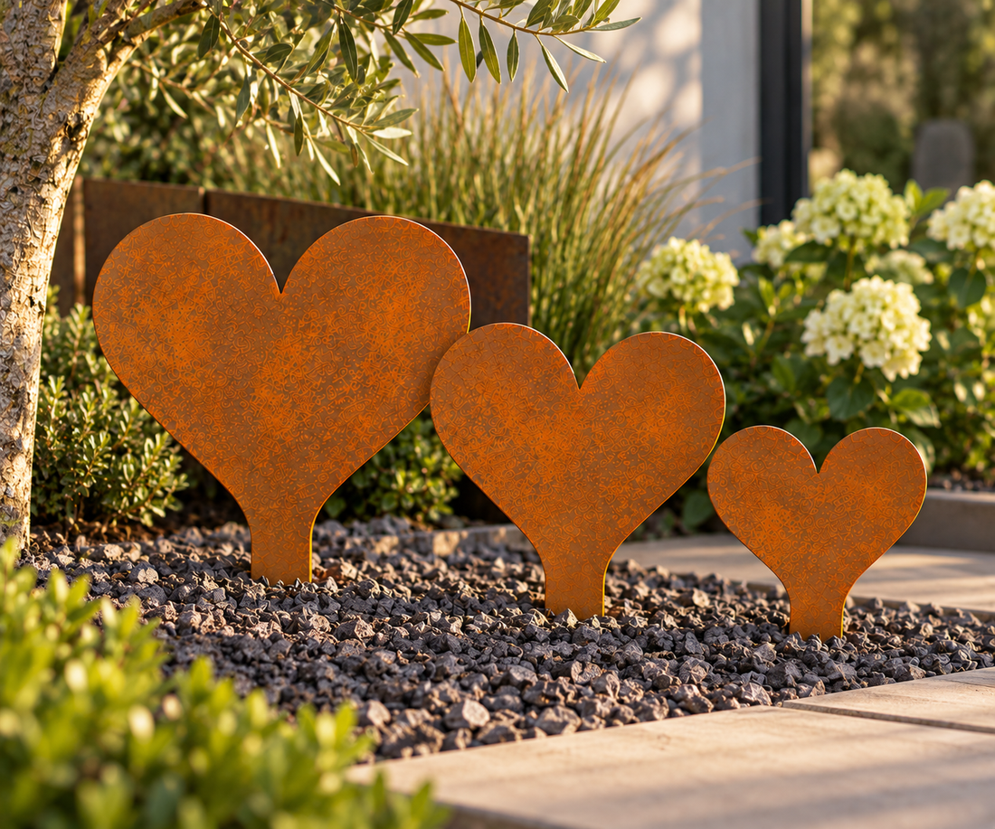 Set van 3 Tuinharten van 3 mm Cortenstaal – 15, 20 & 25 cm