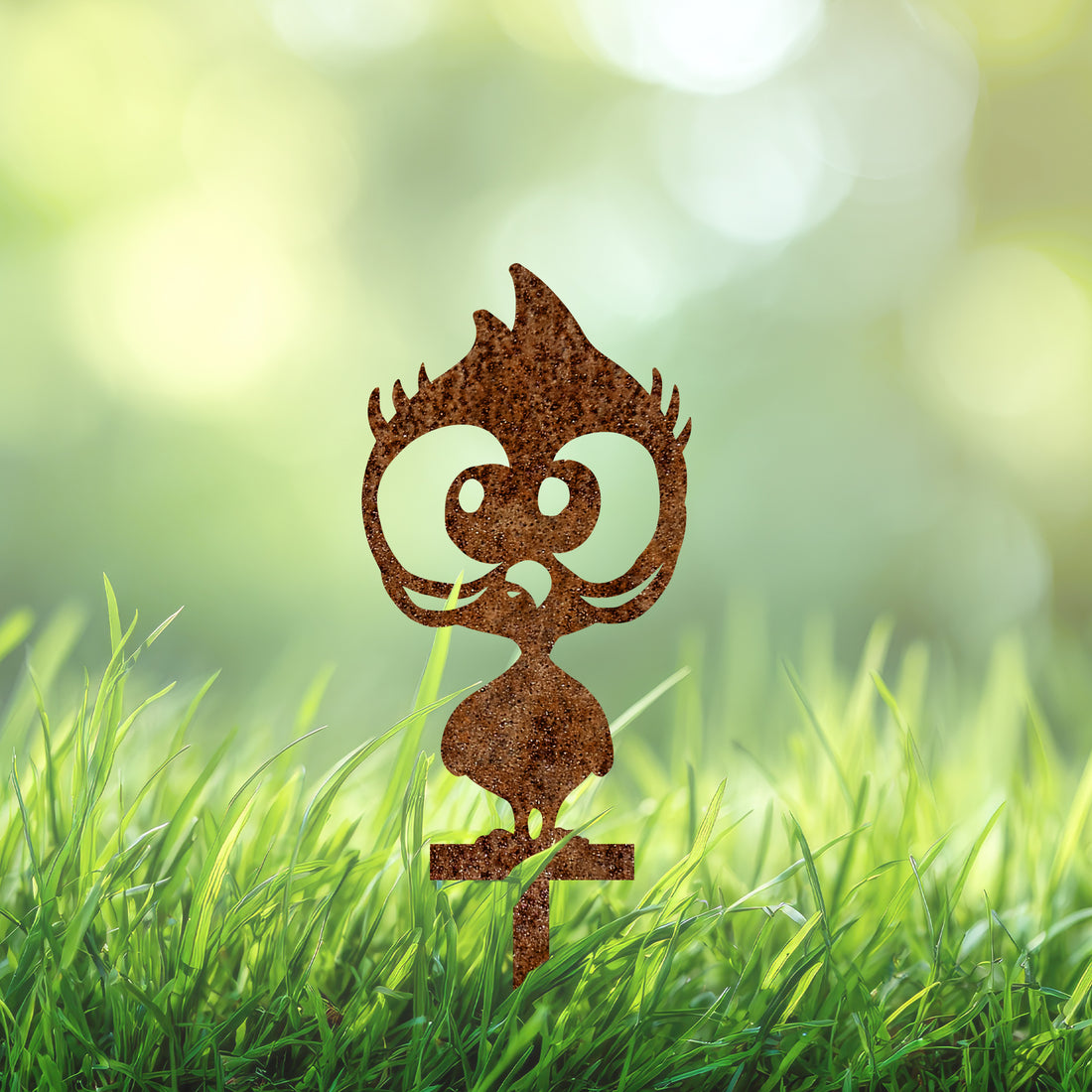 Roestige Cortenstaal Kip Tuinsteker – Speelse Cartoon Kijkkip voor Buiten