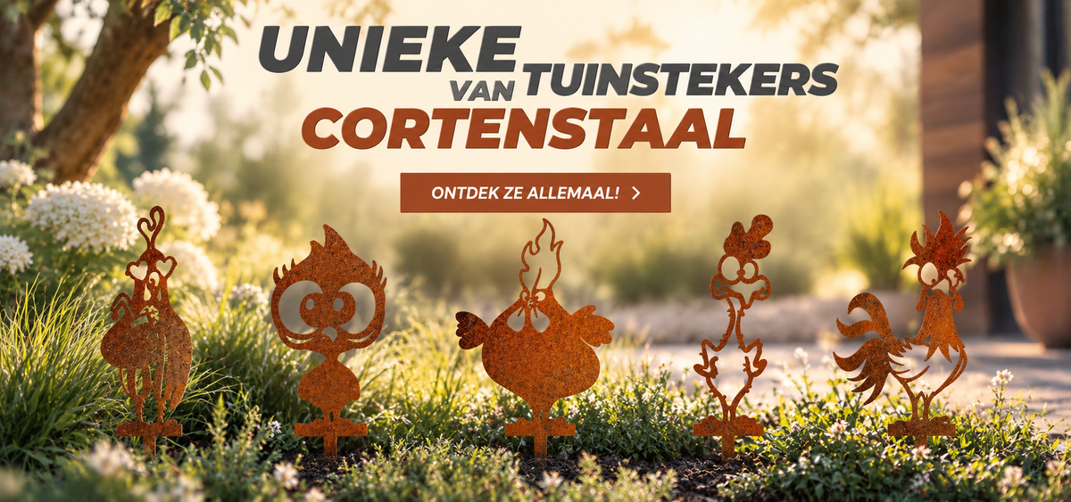 Decoratieve tuinprikkers van 3 mm dik cortenstaal met natuurlijke roestkleur. Metalen tuinstekers voor bloemenborders, plantenbakken en tuinen.