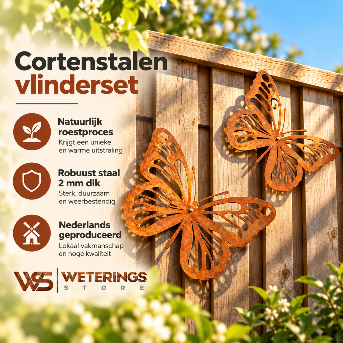 Cortenstalen vlinders L & XL – voordeelset tuindecoratie – foto 3