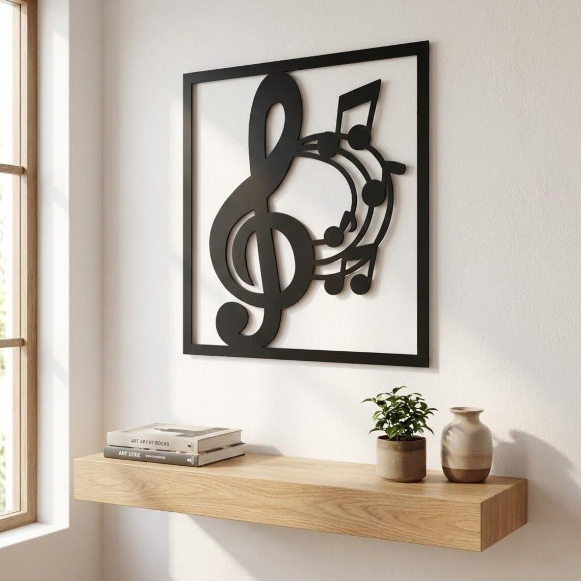 Creatieve wanddecoratie muzieknoten van robuust zwart staal 3D-effect