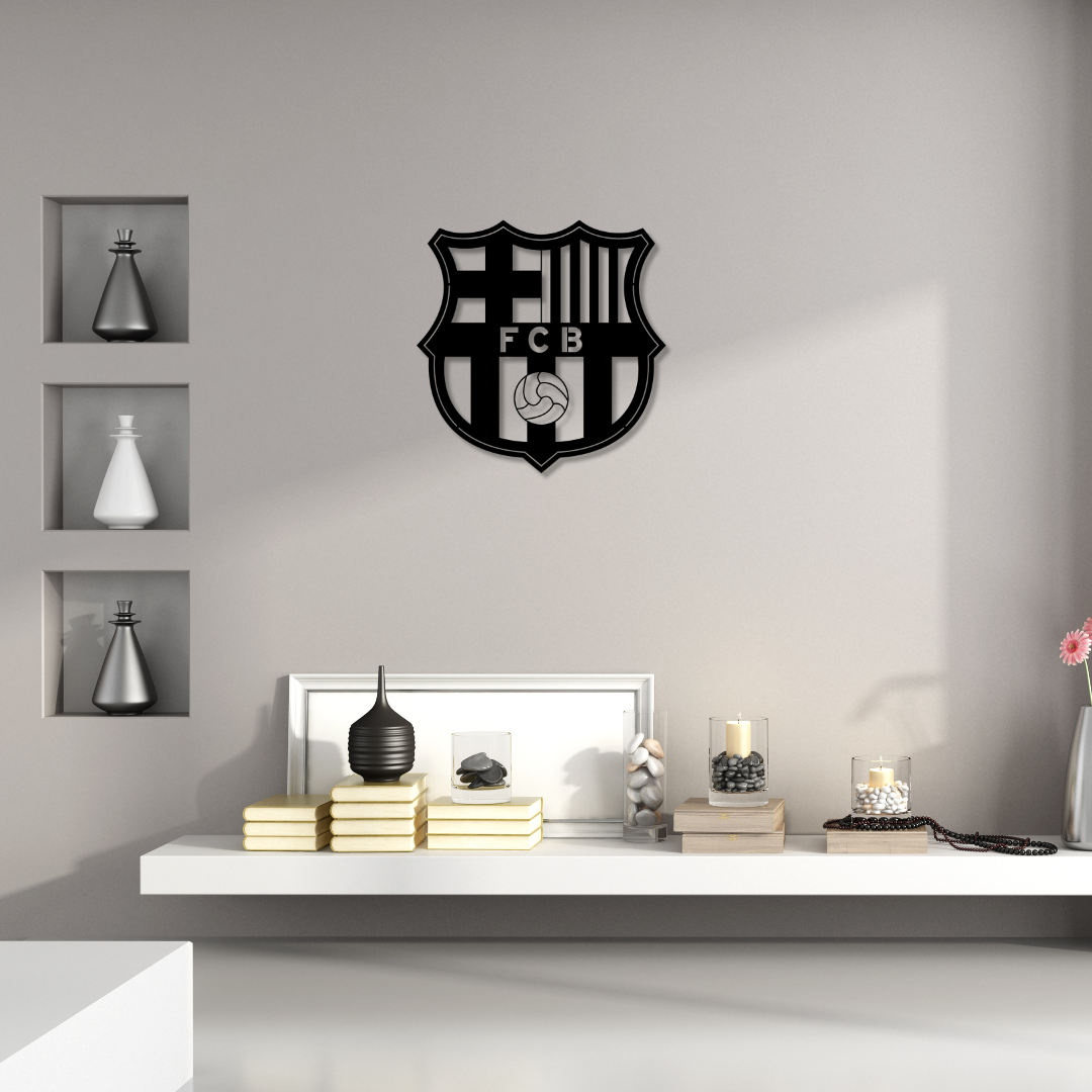FC Barcelona wanddecoratie van 45x45 cm, gemaakt van 2 mm dik staal met matte poedercoating. Iconisch clublogo voor een sportieve en moderne uitstraling.