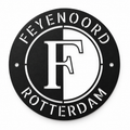 Feyenoord wanddecoratie van 2 mm dik staal met zwarte fijne structuurpoedercoating. Stoere metalen muurdecoratie voor echte Feyenoord supporters.