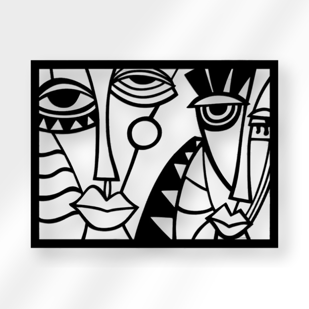 Metalen Picasso wanddecoratie in zwarte poedercoating voor een moderne en elegante uitstraling in elke kamer. Vervaardigd door Weterings Store.
