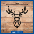 Geometrische Hertenkop Wanddecoratie 69x70 cm – Zwart Poedercoating, 3D-effect en Robuust Staal