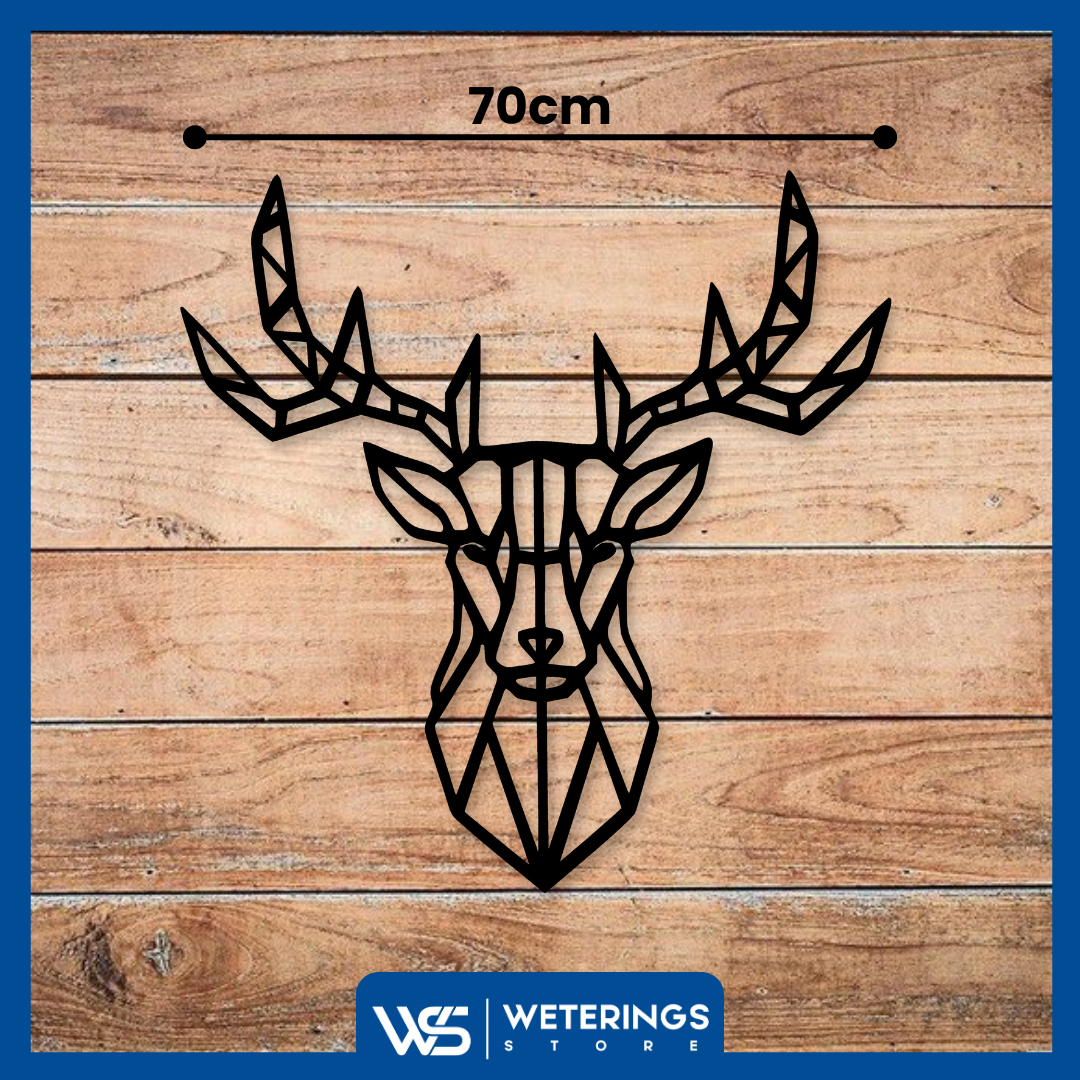 Geometrische Hertenkop Wanddecoratie 69x70 cm – Zwart Poedercoating, 3D-effect en Robuust Staal