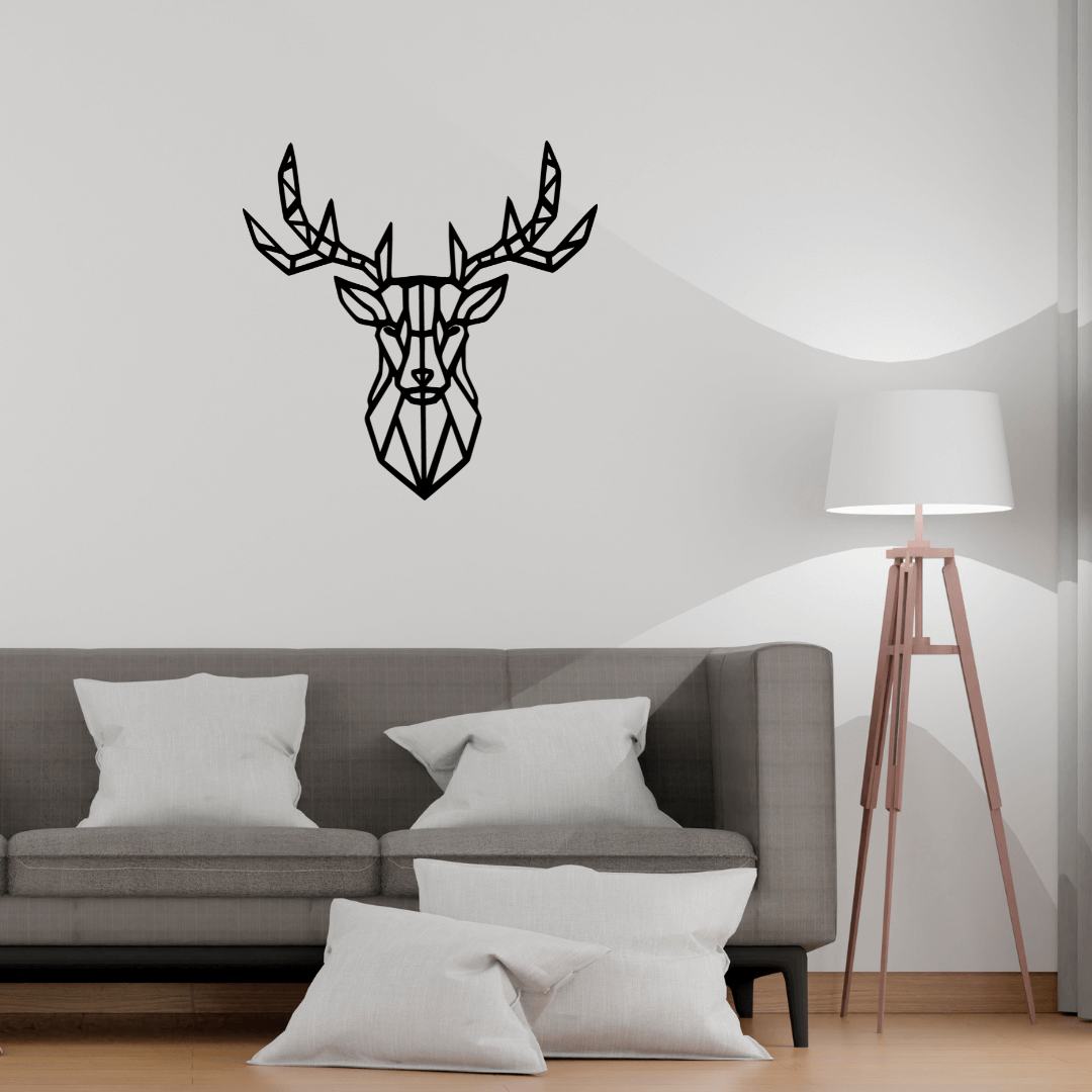 Metalen Geometrische Hertenkop Wanddecoratie – Zwart Poedercoating, Robuust en Elegant voor Binnen