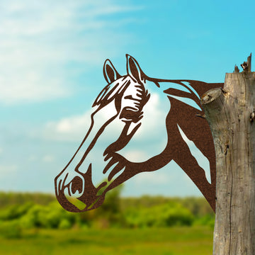 Metalen Paardenhoofd Wanddecoratie van 3 mm Cortenstaal – Landelijke Tuin- en Schuttingdecoratie