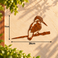 Afmetingen van metalen ijsvogel tuindecoratie van cortenstaal, 26 cm breed en 17 cm hoog