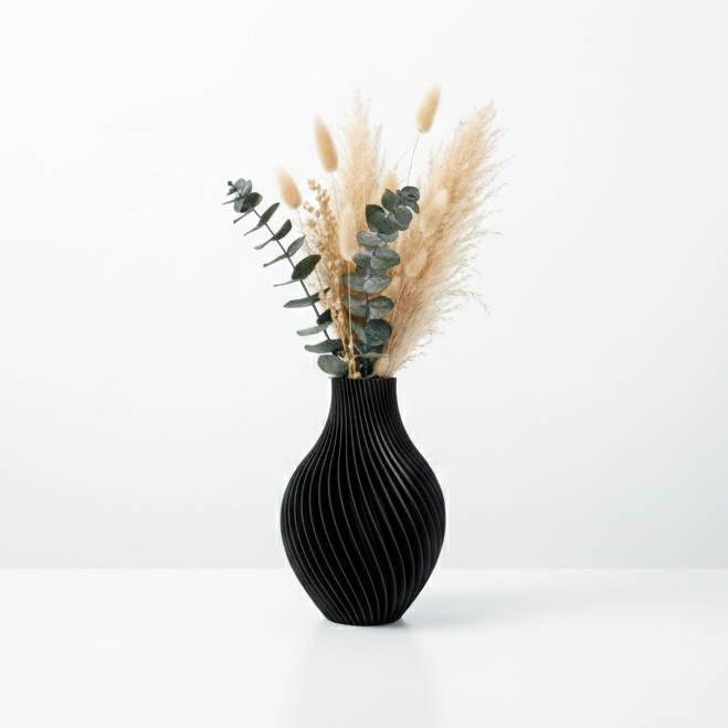 Curvily – 3D-geprinte Design Vaas (18 cm) – Moderne Interieurdecoratie – PLA – Geschikt voor Droogbloemen – Weterings Store