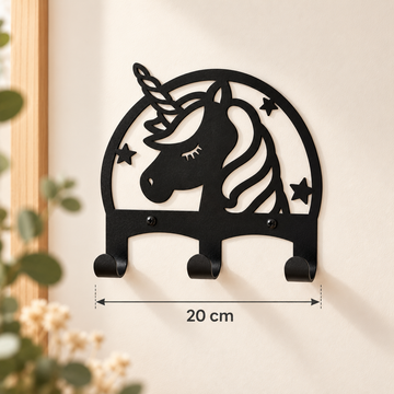 Eenhoorn Kapstok – Unicorn Kinderkapstok – Zwart Staal – 3 Haken – 20 cm
