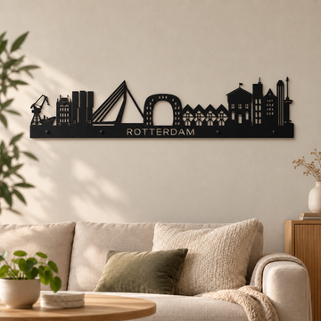 Metalen Wanddecoratie Rotterdam Skyline – Iconen van de Stad in 2mm Staal – 80x19cm