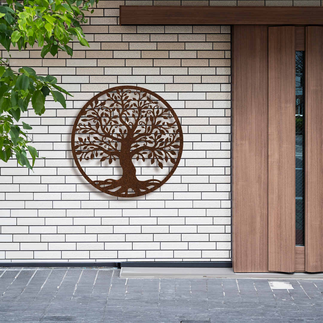Tuindecoratie - Wanddecoratie Industrieel - Levensboom in Cortenstaal - Buiten en Binnen - 60cm