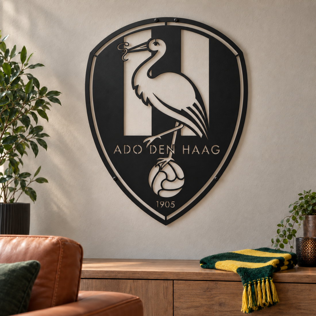 ADO Den Haag Zwart Gepoedercoat Stalen Logo – 40×50 cm Metalen Wanddecoratie