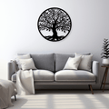 Tree of Life wanddecoratie, 40/60 cm, gemaakt van 2 mm dik staal met matte zwarte poedercoating. Rustieke uitstraling met 3D-effect.