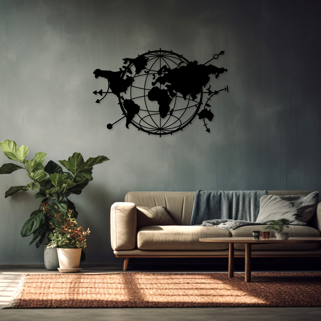 Stylish Metals Wereldkaart metaal - Wanddecoratie van staal voor de muur - 98x55 cm