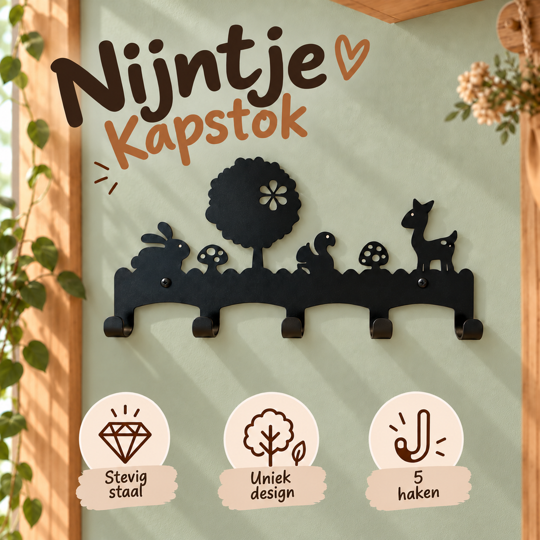 Zwarte metalen Nijntje kinderkapstok met vijf haken