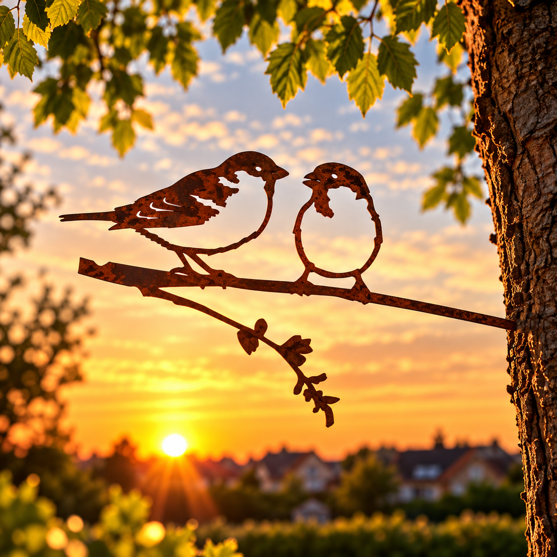 Metalen ringmussen van cortenstaal als decoratie voor tuin, schutting of muur