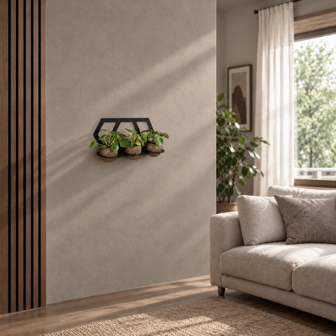 Plantendrager muur zeskant tripel | Ø100mm | Staal gepoedercoat