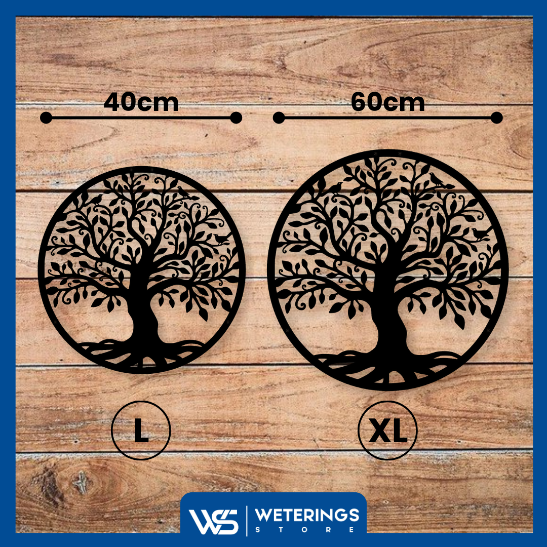 Tree of Life wanddecoratie van 40/60 cm, gemaakt van 2 mm dik staal met matte zwarte poedercoating. Rustieke look met prachtig 3D-effect.