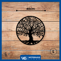Tree of Life wanddecoratie van 40 cm, gemaakt van 2 mm dik staal met matte zwarte poedercoating. Rustieke look met prachtig 3D-effect.