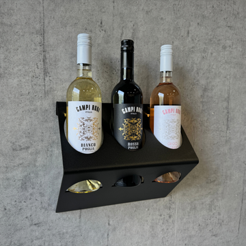 Wine bottle holder | vertical wine rack | 3 bottles | powder coated steel