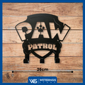 Zwarte kinderkapstok met Paw Patrol-thema (400mm breed), 5 haakjes, gemaakt van gepoedercoat staal – stoer en stevig.