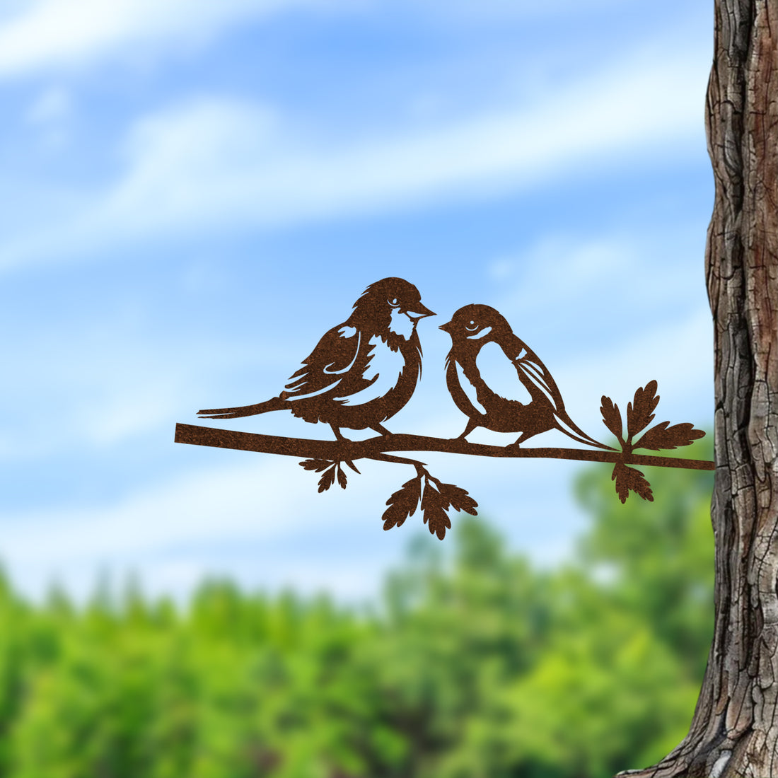 Metalbird Tuindecoratie Koolmees koppel - Cortenstaal Tuinbeeld voor Buiten - 29x13cm